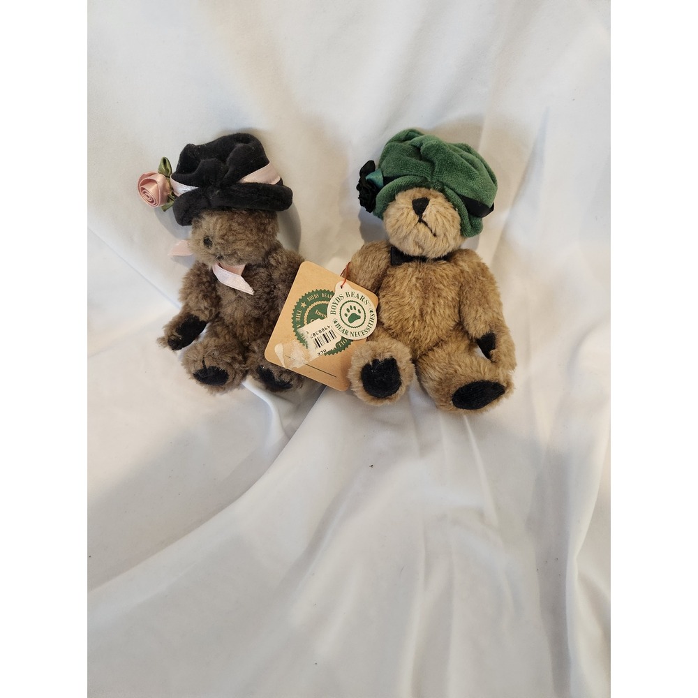 Vintage Boyds Bears Archive Series Miniature Plush Teddy Bear Set with Hats 2pc